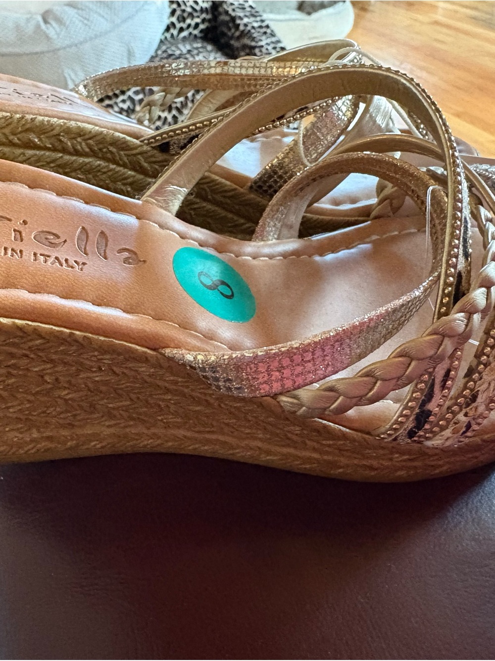 MARELLA Gold Strappy Braided Wedge Mules - Picture 7 of 8